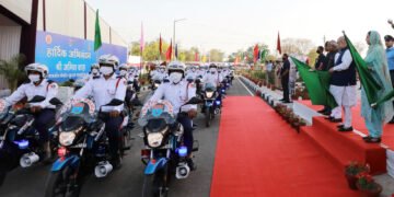 The Union Home and Cooperation Minister, Shri Amit Shah flagging off the new vehicles included in the Chandigarh Police Department, during the inauguration of the first phase of Chandigarh Police Residential Complex, Dhanas in Chandigarh on March 27, 2022.