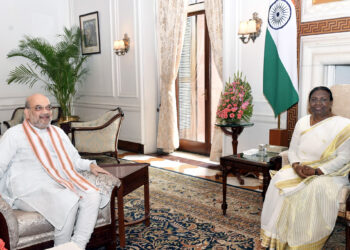 The Union Minister for Home Affairs and Cooperation, Amit Shah calling on the President, Smt. Droupadi Murmu, in New Delhi on July 29, 2022.