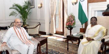 The Union Minister for Home Affairs and Cooperation, Amit Shah calling on the President, Smt. Droupadi Murmu, in New Delhi on July 29, 2022.