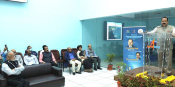 The Minister of State for Science & Technology and Earth Sciences (I/C), Prime Ministers Office, Personnel, Public Grievances & Pensions, Atomic Energy and Space, Dr. Jitendra Singh addressing at the inauguration of the ISRO System for Safe & Sustainable Operation (IS4OM), at ISRO Control Centre, in Bengaluru on July 11, 2022.