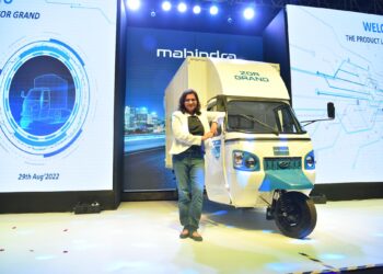 Suman Mishra, CEO of Mahindra Electric Mobility Limited, with the all-new Mahindra Zor Grand electric