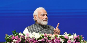 PM addressing at the foundation stone laying ceremony of Suzuki EV Battery Plant at Hansalpur, in Gujarat on August 28, 2022.