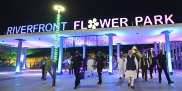 PM visits Atal Bridge in Ahmedabad, Gujarat on August 27, 2022.