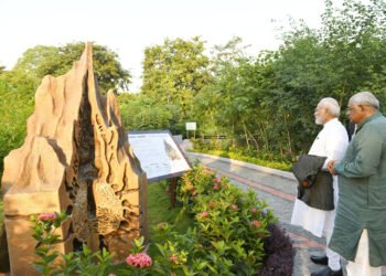 PM inspects the Miyawaki Forest, in Ekta Nagar (Kevadia), Gujarat on October 30, 2022.