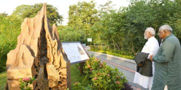 PM inspects the Miyawaki Forest, in Ekta Nagar (Kevadia), Gujarat on October 30, 2022.