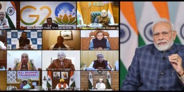 PM chairs Video meeting of Governors, CMs and LGs to discuss aspects of Indias G20 Presidency, in Delhi on December, 09, 2022.