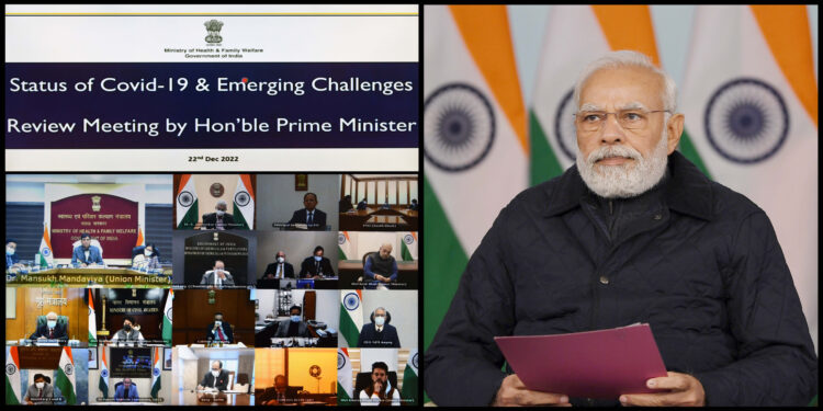 PM chairs high level meeting to review status and preparedness of public health response to Covid-19, in New Delhi on December 22, 2022.