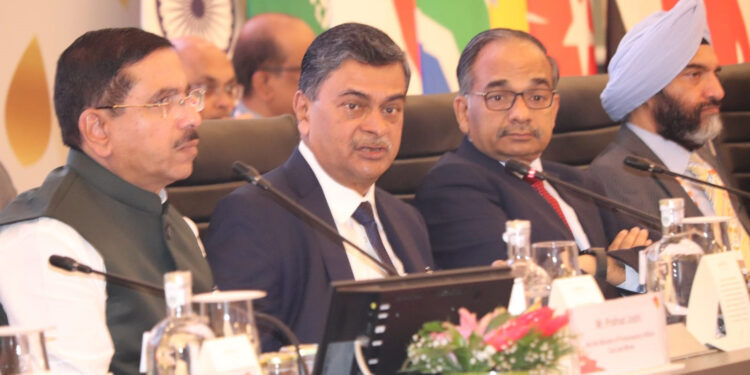 The Union Minister for Power and New and Renewable Energy Shri R.K. Singh and the Union Minister for Parliamentary Affairs, Coal and Mines Shri Pralhad Joshi attends the first G20 Energy Transitions Working Group meeting at Hotel Taj west End, in Bengaluru on Fabruary 05, 2023.