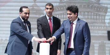 L-R: Mohammad Almutawa, Group CEO,Ducab, His Excellency Dr. Thani Bin Ahmed Al-Zeyoudi, Minister of State for Foreign Trade, UAE (center), Atheeqe Ansari, CEO, Electric Way Group