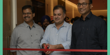 Chaitanya Gorrepati, Charitra Mehta, and Lakshmi Prasad Koneti (L-R), members of the Operating Committee (OC) at D. E. Shaw India celebrating the firm’s new offices.
