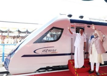 PM at the flagging off ceremony of Vande Bharat Express, in Tamil Nadu on April 8, 2023.