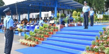 Parade Commander seeking permission from Air Marshal Vibhas Pande, AtiVishist Seva Medal, Vishisht Seva Medal, Air Officer Commanding-in-Chief, Maintenance Command during POP at AFTC on 23 Jun 2023.