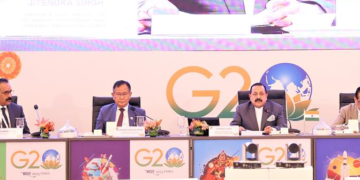 The Minister of State (Independent Charge) for Science & Technology, Prime Minister’s Office, Personnel, Public Grievances & Pensions, Atomic Energy and Space, Dr. Jitendra Singh addressing at the inaugural session of “G20 4th edition of Space Economy Leaders Meeting (SELM)”, in Bengaluru on July 06, 2023.