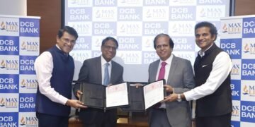 [From L-R] Mr. Praveen Kutty - Head, Retail Banking;  DCB Bank, Mr. Murali Natrajan – Managing Director & CEO, DCB Bank;  Mr. Prashant Tripathy, MD & CEO, Max Life; Mr. V. Viswanand, Deputy Managing Director, Max Life