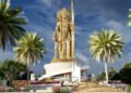 Glimpse of the 108 feet tall statue of Lord Shri Ram which were lays the foundation stone by the Union Minister for Home Affairs and Cooperation, Shri Amit Shah in Kurnool, Andhra Pradesh through video conferencing on July 23, 2023.