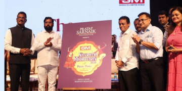 "The GM Navratri Mahotsav 2023 logo was unveiled on July 2nd, 2023, by Hon.Chief Minister Eknath Shinde, Mr. Pratap Sarnaik, MLA - Maharashtra along with Mr. Ramesh Jain, Chairman, GM Modular, Mr. Kumarpal Banda, Director, GM Modular and playback singers Preety & Pinky."