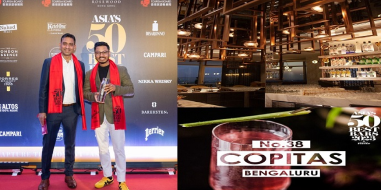 Director F&B Savio Fernandes & Beverage Manager, Sarath Nair of Four Seasons Hotel Bengaluru receive Asia's 50 Best award for Copitas