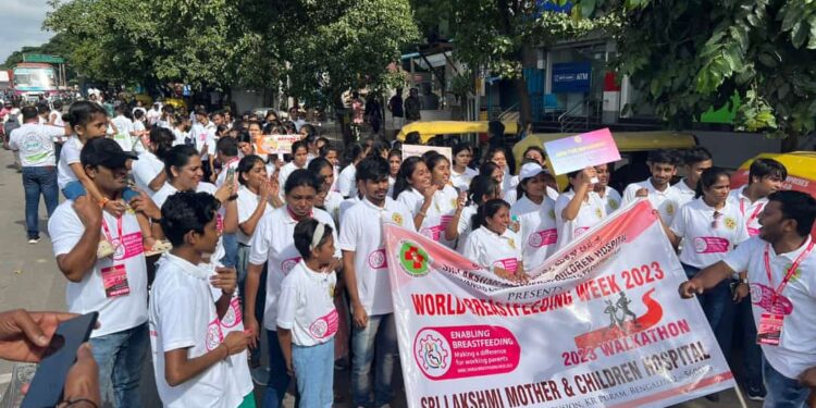 "World Breastfeeding Week" 2023 Walkathon was organized by Mother and Children Hospital & Super Specialty Hospital, K.R. Puram.in Bengaluru today.