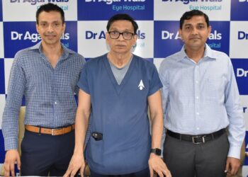 L to R : Dr. Adil Agarwal ,CEO, Dr. Agarwals Group of Eye Hospitals , Prof. Dr. Amar Agarwal, Chairman, Dr. Agarwals Group of Eye Hospitals , Udhay Davey ,Chief Financial Officer, Dr Agarwals Group of Eye Hospitals