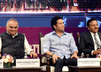 Bharat Ratna awardee and Cricket legend Shri Sachin Tendulkar began a new innings as the ‘National Icon’ for voter awareness and education for the Election Commission of India in presence of the Chief Election Commissioner Shri Rajiv Kumar and Election Commissioners Shri Anup Chandra Pandey and Shri Arun Goel., in New Delhi on August 23, 2023.
