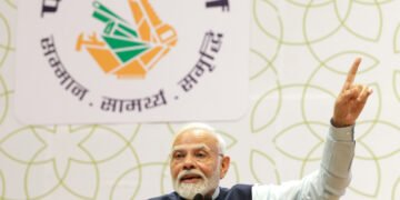 PM addressing the gathering at launch and dedication event of PM Vishwakarma Scheme and Yashobhoomi at India International Convention and Expo Centre on the occasion of Vishwakarma Jayanti at Dwarka, in New Delhi on September 17, 2023.