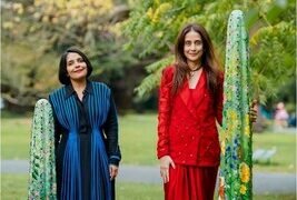 (From right to left) Ms. Anu Menda, Founder and Managing Trustee of the RMZ Foundation and Artist Suhasini Kejriwal endorsing 'Garden of Un-Earthly Delights'