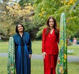 (From right to left) Ms. Anu Menda, Founder and Managing Trustee of the RMZ Foundation and Artist Suhasini Kejriwal endorsing 'Garden of Un-Earthly Delights'