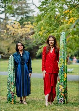 (From right to left) Ms. Anu Menda, Founder and Managing Trustee of the RMZ Foundation and Artist Suhasini Kejriwal endorsing 'Garden of Un-Earthly Delights'