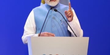 PM addressing the gathering at the inauguration of the 141st International Olympic Committee (IOC) Session, in Mumbai on October 14, 2023.