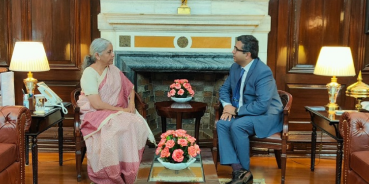 India’s Finance Minister Nirmala Sitharaman with India Global Forum CEO Manoj Ladwa
