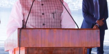 The Union Minister for Defence, Shri Rajnath Singh addressing at the commissioning ceremony of INS Imphal at Mumbai, in Maharashtra on December 26, 2023.