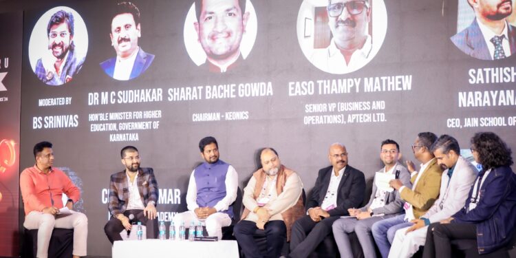Dr M C Sudhakar, Hon’ble Minister for Higher Education, Govt. of Karnataka, Mr. Sarath Bacha Gowda, Chairman, KEONICS and other panellists discussing “The Future of Education for AVGC” at the Day 2 of the Bengaluru GAFX 2024