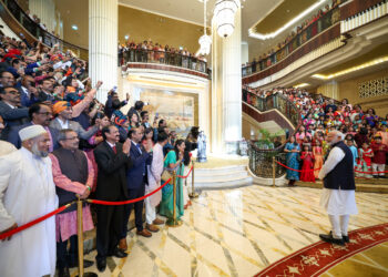 PM being welcomed by Indian Diaspora at a hotel in Abu Dhabi, United Arab Emirates (UAE) on February 13, 2024.