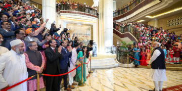 PM being welcomed by Indian Diaspora at a hotel in Abu Dhabi, United Arab Emirates (UAE) on February 13, 2024.