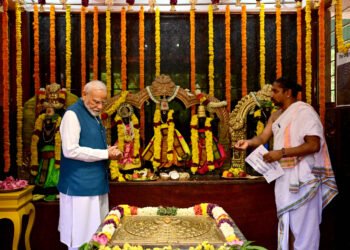 PM performs Darshan and Pooja at the Jalakandeswarar Temple at Chennai, in Tamil Nadu on October 11, 2026.
