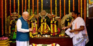 PM performs Darshan and Pooja at the Jalakandeswarar Temple at Chennai, in Tamil Nadu on October 11, 2026.